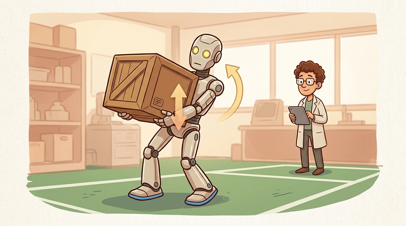 Humanoid robot with human-zone safety monitoring and motion constraints.